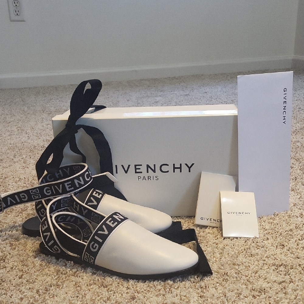 Givenchy Brand New!! Gorgeous Women's Black and White Flats with Logo Straps